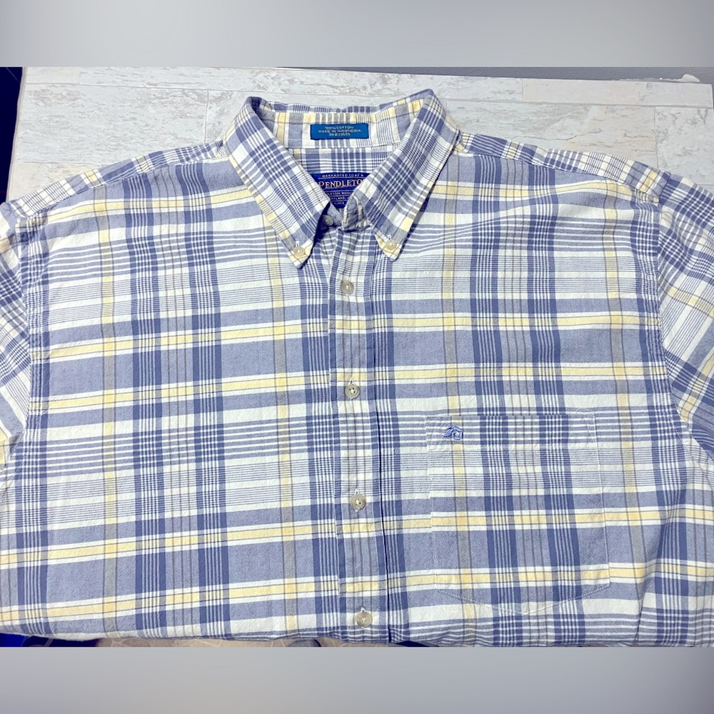 Pendleton Men's Button-Up Shirt Plaid 100% Cotton Short Sleeve Size Large
